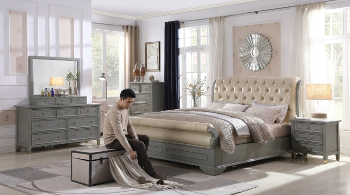 Bedbekleding Ontwerp Luxe Houten Tweepersoons Hotelbedden Slaapkamer Leder Grijs