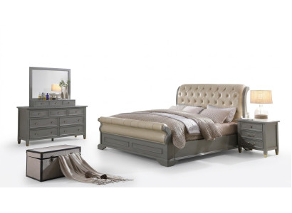 Bedbekleding Ontwerp Luxe Houten Tweepersoons Hotelbedden Slaapkamer Leder Grijs
