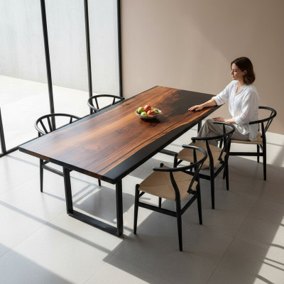 Eettafel River Table Echt Hout Riviertafel Massief Epoxyhars Tafels