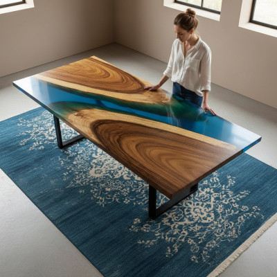 Luxe meubels Eettafel River Echt hout Riviertafel Massief Epoxyhars Tafels