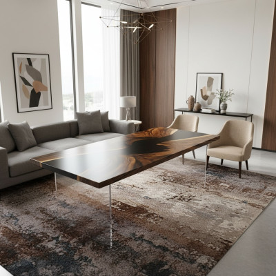 Epoxiehars Eettafel Echt hout Massief meubilair Waterval Epoxy tafel