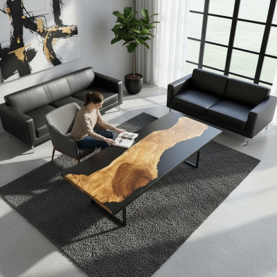 Tafel Epoxyhars Eettafel Echt Hout Massief Meubilair Waterval Epoxy