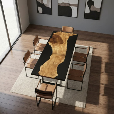 Tafel Epoxyhars Eettafel Echt Hout Massief Meubilair Waterval Epoxy