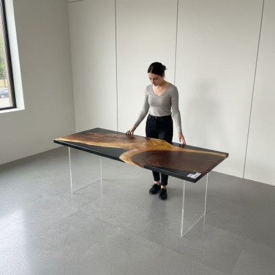 Eettafel Tafel Epoxyhars Massief Tafels 201x81 cm Riviertafel Echt Hout