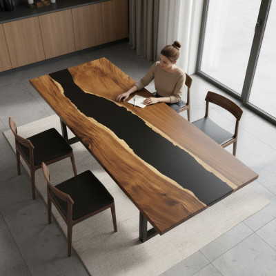 Eettafel River Table Massief Tafels 201*81 Riviertafel Echt Hout Epoxyhars