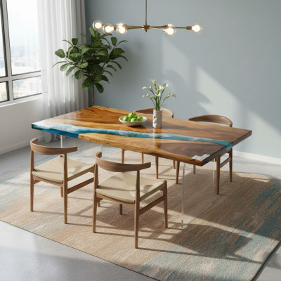 Eettafel River Table Echt Hout Massief Epoxyhars Tafels 161x81 Nieuw