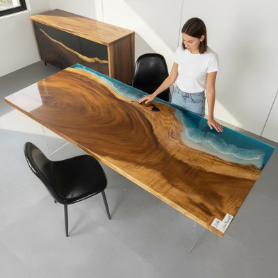 Epoxiehars Eettafel River Table Echt Hout Massief Tafels 221x91