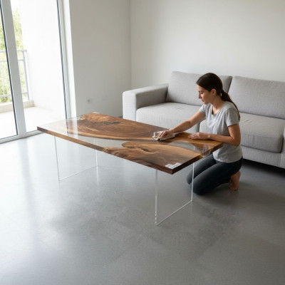 Eettafel Epoxyhars Echt hout Massieve meubels Waterval Epoxytafel