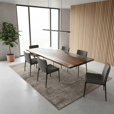 Luxe epoxyhars eettafel River Table echt hout massief design tafels.