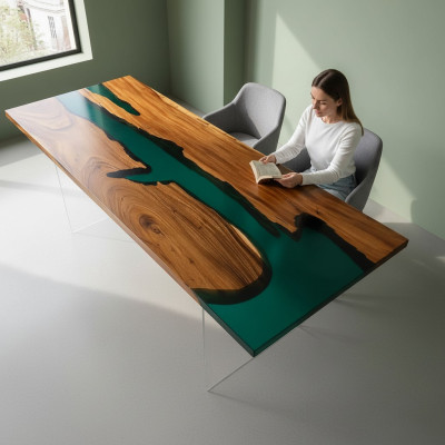 Epoxihars eettafel echt hout massief meubels waterval decor epoxy tafel