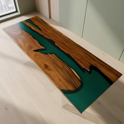 Epoxihars eettafel echt hout massief meubels waterval decor epoxy tafel