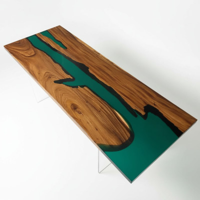 Epoxihars eettafel echt hout massief meubels waterval decor epoxy tafel