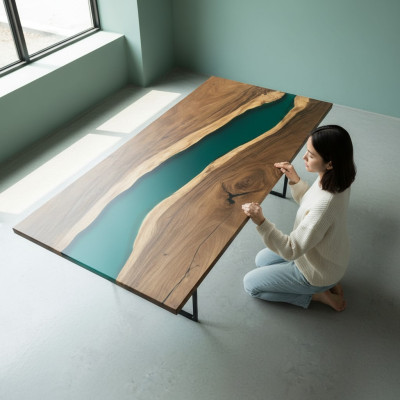 Conferentietafel Eettafel River Table Massief 231x110 Epoxyhars Tafels