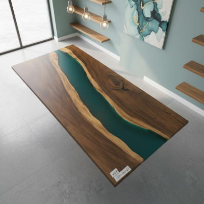 Conferentietafel Eettafel River Table Massief 231x110 Epoxyhars Tafels