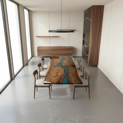 Epoxihars eettafel echt hout massief meubilair decoratie waterval epox tafel