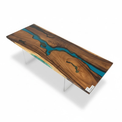 Epoxihars eettafel echt hout massief meubilair decoratie waterval epox tafel