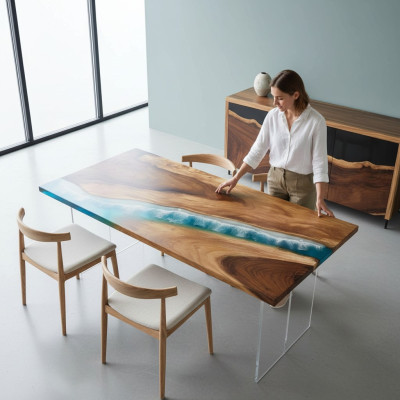 Tafels Eettafel Design Tafel Moderne Zee Rivier Meubels 161x81 Epoxy