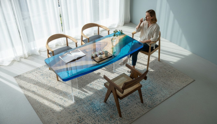 Eettafel Blue River Table Echt Hout 200x90 Tafels Epoxyhars Nieuw