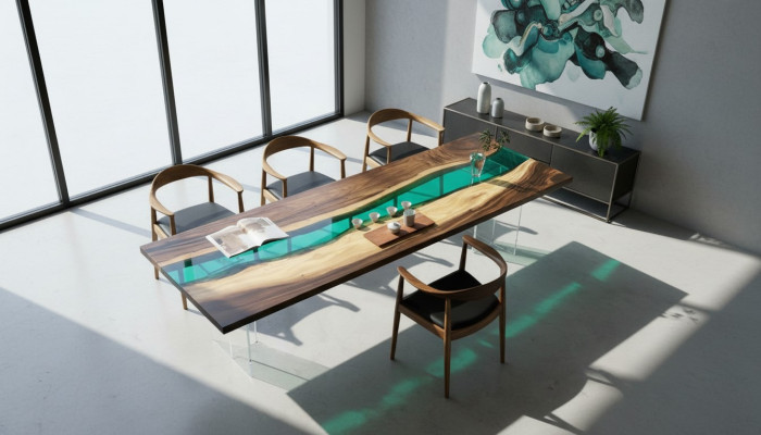 Epoxyhars Eettafel River Table Echt Hout Massieve Tafels 220x90