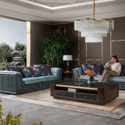 Driepersoonsbank Gestoffeerd Designbank Moderne 3-zitsbank Woonkamermeubels Blauwe Zitting