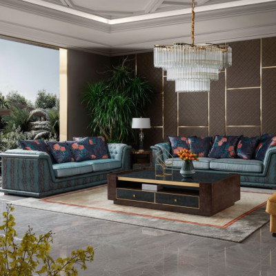 Driepersoonsbank Gestoffeerd Designbank Moderne 3-zitsbank Woonkamermeubels Blauwe Zitting