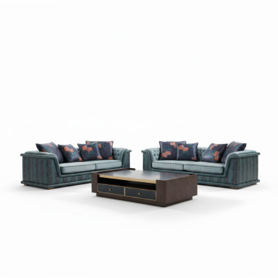 Driepersoonsbank Gestoffeerd Designbank Moderne 3-zitsbank Woonkamermeubels Blauwe Zitting