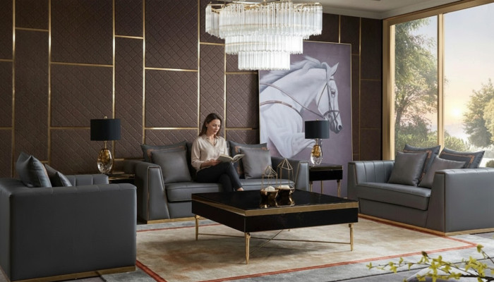 Sofagroep 3-zits set Design Bankstellen Beklede Banken Leder Decoratie Relax