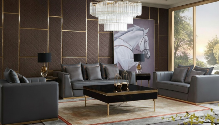 Sofagroep 3-zits set Design Bankstellen Beklede Banken Leder Decoratie Relax