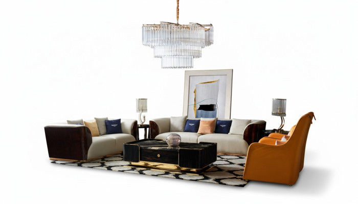 Complete bankstel 4-delig set salontafel bank zitgroepen leren bankstellen