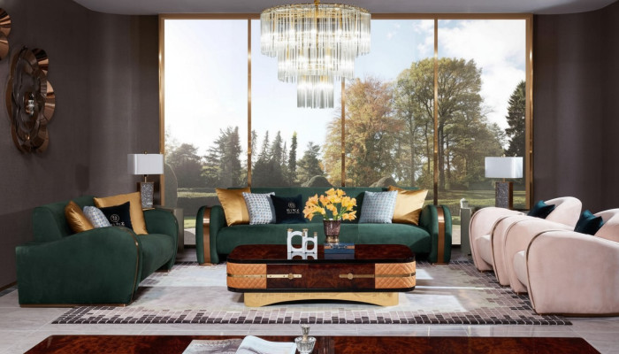 Luxe bankstel 4-delige set bankstel leren bank gestoffeerde Chesterfield bankstellen