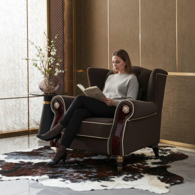 Chique Chesterfield gestoffeerde fauteuil tv-zitclub lounge-textielluxe.