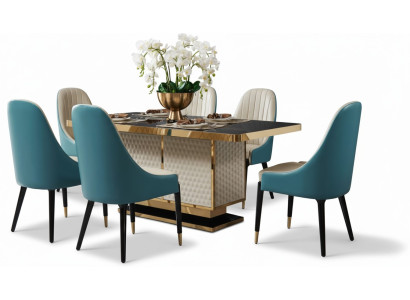 Ontwerper houten eet-woonkamerset tafel 4x stoelen met leuning set arrangement