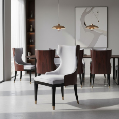 Eetkamer 1x Stoel Stoelen Bekleding Hout Modern Ontwerper Leuning Zitting Fauteuil