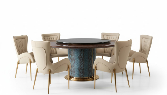 Ontwerp Ronde Tafel 6x Stoelen Eetkamerstoelen Zitkussen Set Ronde