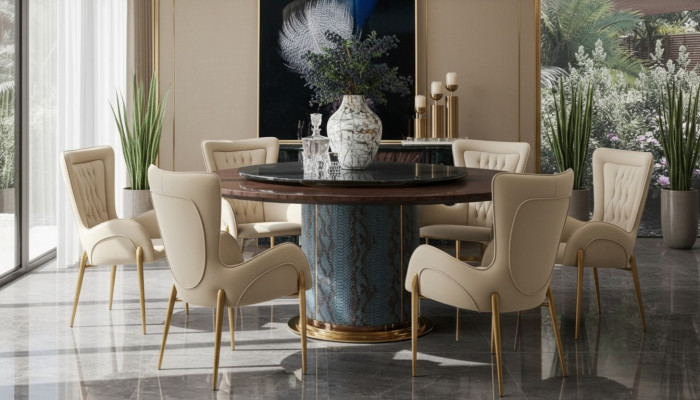 Complete eetkamerset Ronde tafel 4x armstoelen Eetgroep