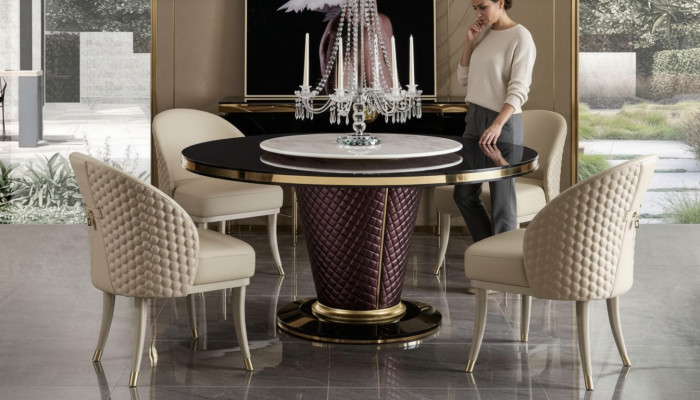 Ontwerp Ronde Tafel 4x Stoelen Eetkamer Zitkussens Ronde Tafels
