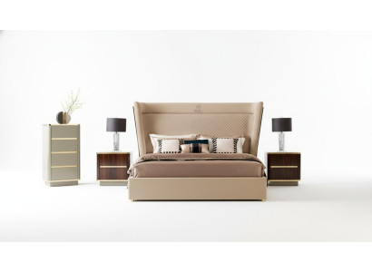 Ontwerper slaapkamer bed 2x nachtkastjes ladekast 4-delige set Nieuw