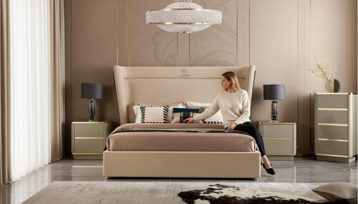 Tweepersoons slaapkamer hotel huwelijk luxe bed 2x nachtkastje 3-delig set bedden.