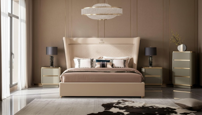 Tweepersoons slaapkamer hotel huwelijk luxe bed 2x nachtkastje 3-delig set bedden.