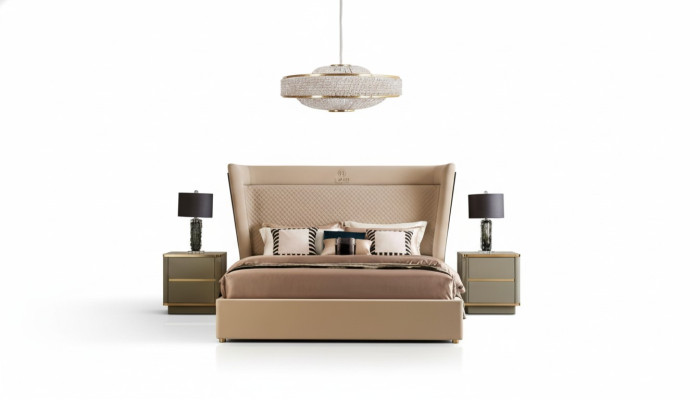 Tweepersoons slaapkamer hotel huwelijk luxe bed 2x nachtkastje 3-delig set bedden.