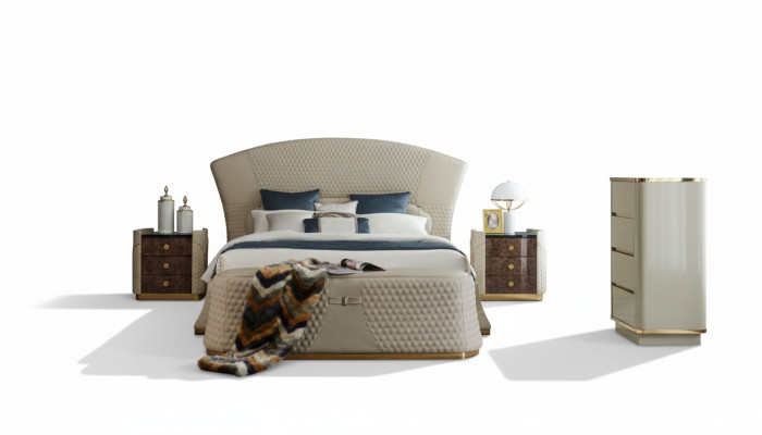 Slaapkamer Bed Krukje 2x Nachtkastje Complete Sets Lederen Meubels