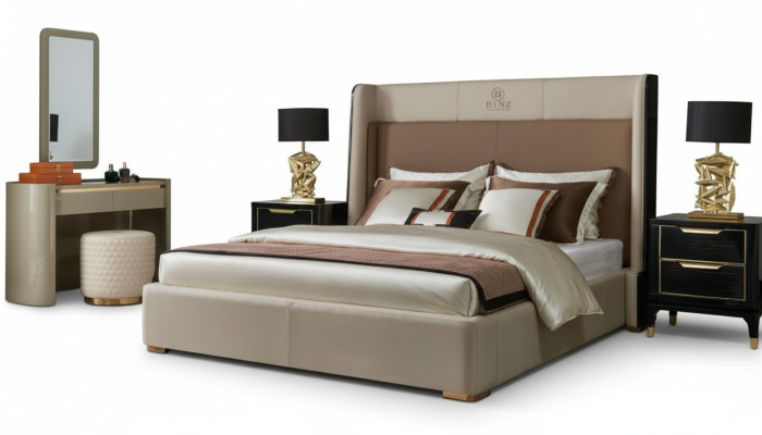 Bed slaapkamerset ontwerp meubels luxe bedden 2x nachtkastje 3-delige bedframe