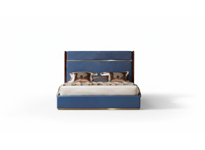 Klassiek bedframe Lederen bed Blauwe luxe bedden Slaapkamermeubilair