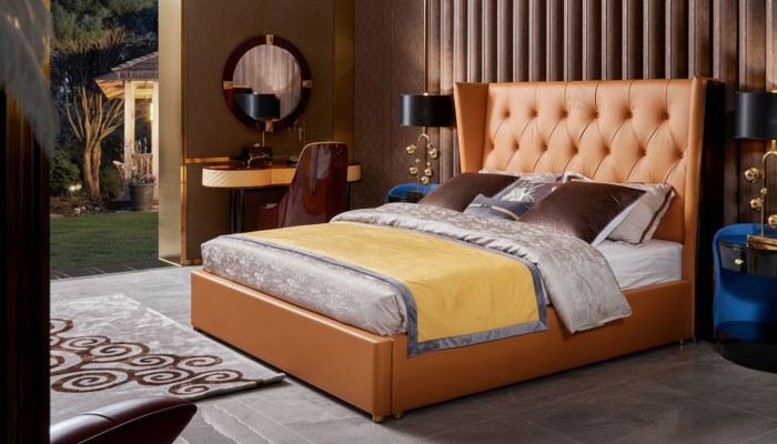 Bed slaapkamer meubilair 6-delig. Leder compleet set design Luxe bedden