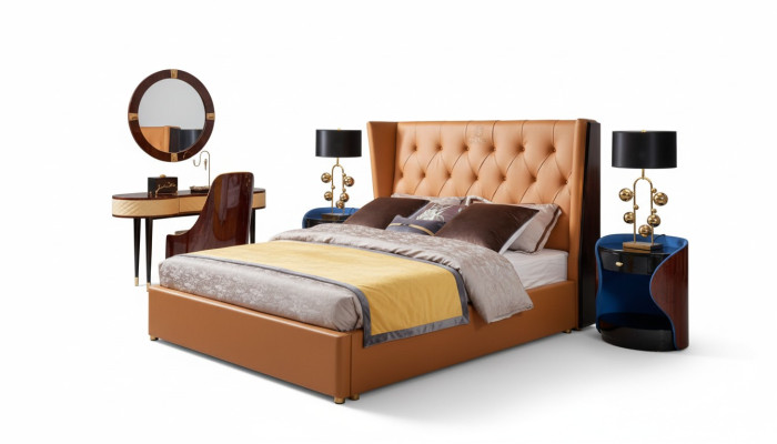 Bed slaapkamer meubilair 6-delig. Leder compleet set design Luxe bedden