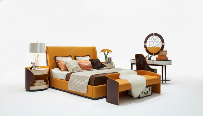 Slaapkamer 7-delige set Luxe meubelen Bed Kruk Spiegel Nachtkastje Bedframes.
