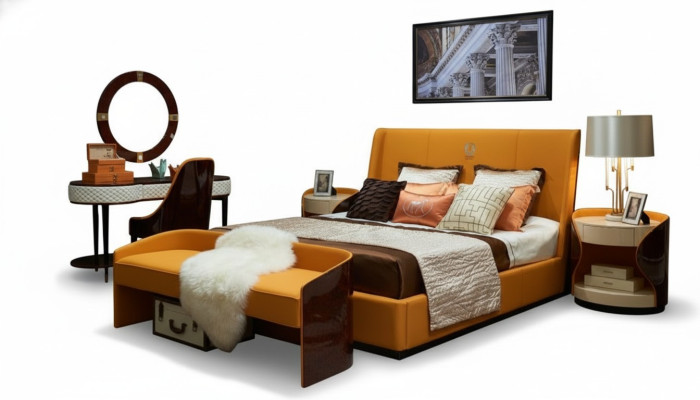 Bed Nachtkastje Kruk 4-delige Slaapkamer Set Modern Design Luxe Bedden Nieuw
