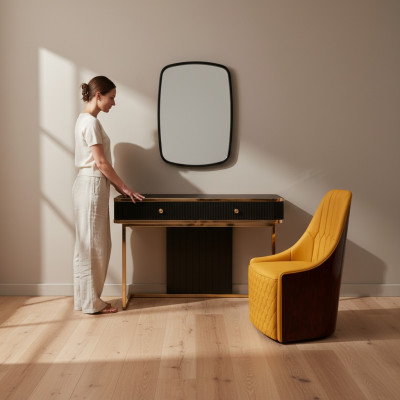 Kaptafel Spiegel Stoel Luxe Console Ladenkast Slaapkamer 3-delig.