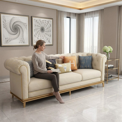 Driepersoons bank gestoffeerd design bankstel 3-zits banken woonkamer wit luxe bankstellen