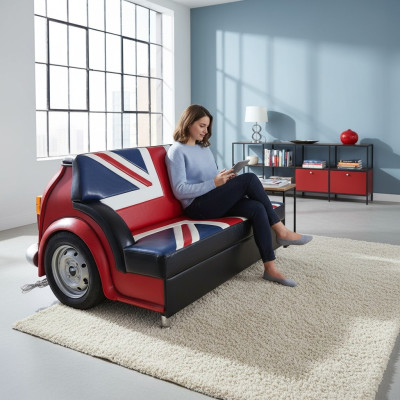 Retro Union Jack Bank Automeubel Garage Autobank Bank Gestoffeerde Tweezitsbank